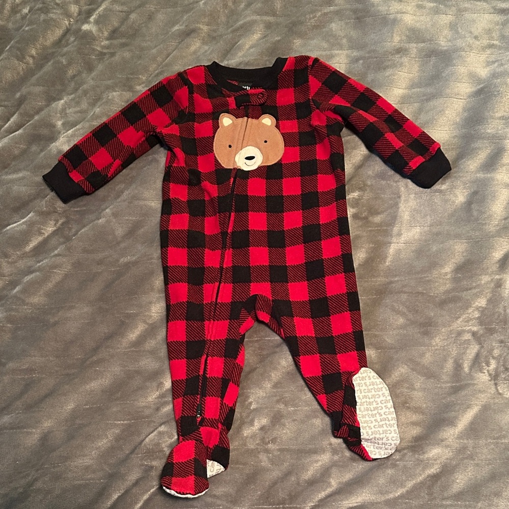 Carter's Red and Black Plaid Bear Footie